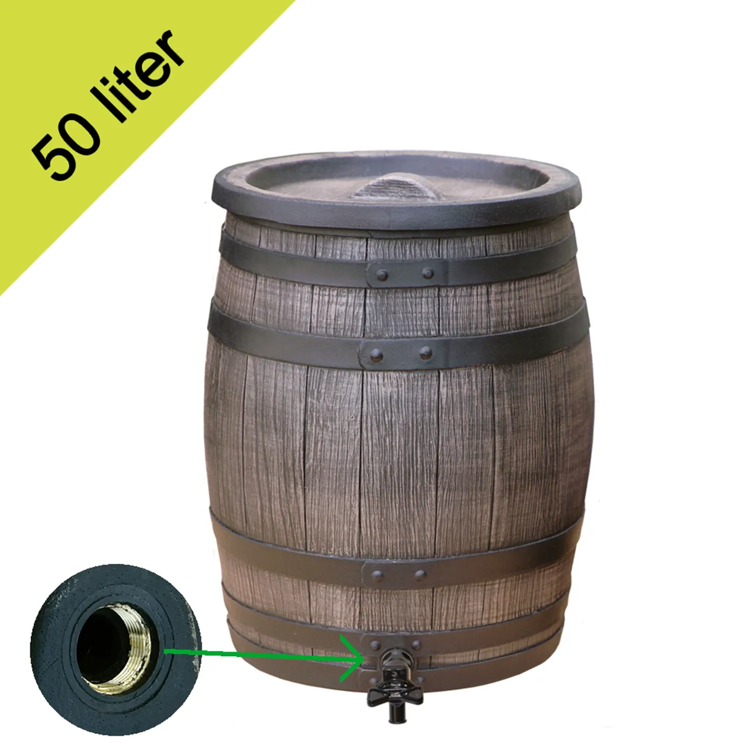 Roto Regenton Houtlook 50 Liter Bruin - Inclusief Kraan & Deksel