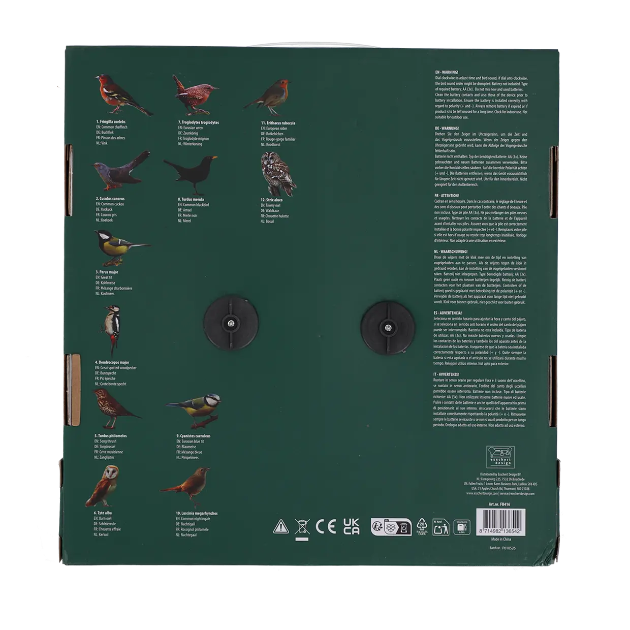 Esschert Design Klok met Vogelgeluiden - 12 Verschillende Vogelgeluiden - Afbeelding 4