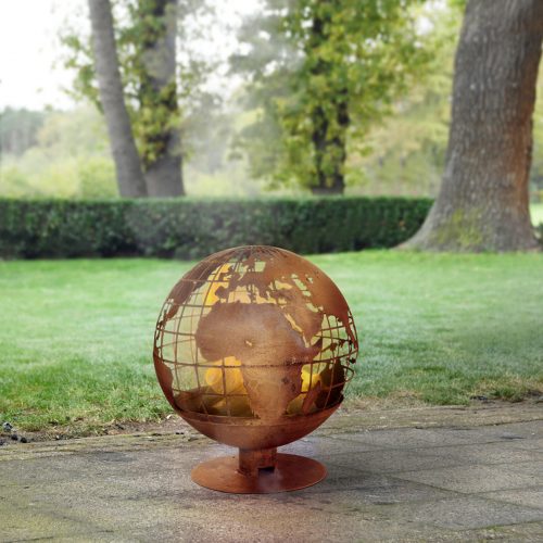 vuurbal laser cut roest wereldbol