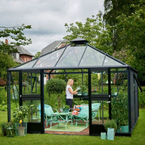 Tuinkamer Oase, veiligheidsglas, grijs gecoat