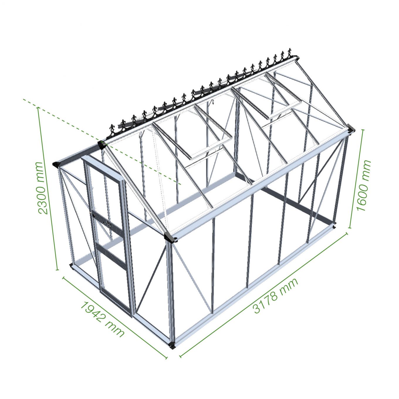 Tuinkas Burford 106, polycarbonaat, zwart gecoat
